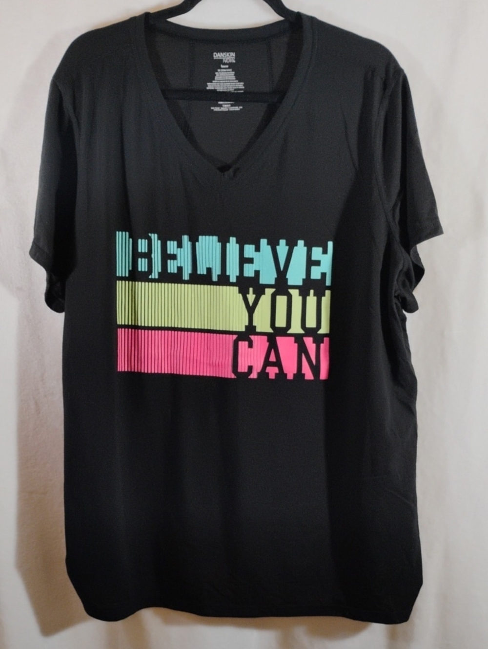 Believe You Can Graphic Tee - Black with Aqua, Lime & Pink Print Danskin 3X